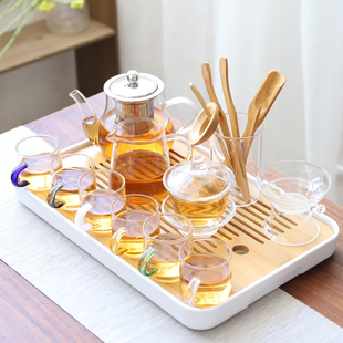 日式耐热玻璃功夫茶具套装家用简约现代陶瓷泡茶壶自动小茶盘茶杯