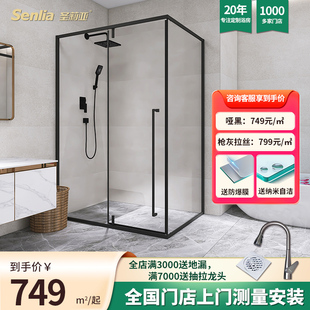 圣莉亚淋浴房卫浴半隔断浴室挡水钢化玻璃不锈钢窄边框