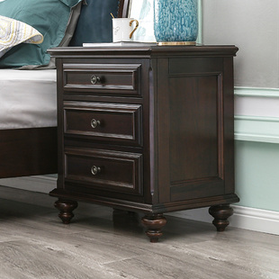 美式乡村全实木床头柜，小型欧式床边灯柜轻奢高级感抽屉储物收纳柜