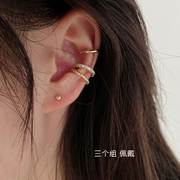 韩国不对称耳骨夹925纯银镀金个性无耳洞耳环高级感简约冷淡风耳