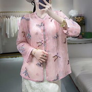 新中式上衣唐装汉服女成人夏季小衫真丝，国风刺绣薄款外套防晒开衫