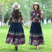 唐装女装中国风复古中式盘扣改良旗袍式，上衣民族风棉麻套装两件套