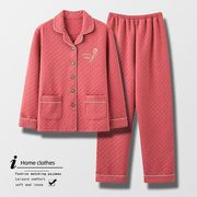 空气棉睡衣女士秋冬季加厚100%纯棉大码家居服三层夹层保暖套装