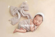 新生儿拍照道具蝴蝶结米色，温馨风格主题，满月婴儿摄影帽子裹布z366
