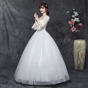 大码婚纱胖2023一字肩中袖韩式新娘结婚纱齐地大码显瘦秋冬钻