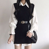 韩国chic秋季气质设计感小众衬衫两件套装女不规则收腰针织连衣裙