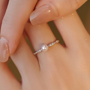 赛赛莉安天然淡水珍珠s925纯银戒指，简约轻奢气质，可调节可调节小众