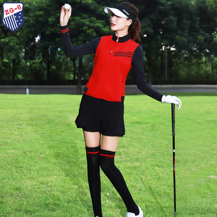 秋冬zg6高尔夫套装，女球服女装马甲红色时尚运动，背心显瘦黑色短裙