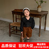 女童黑色衬衫2024春秋季韩版儿童纯色娃娃衫长袖大翻领上衣