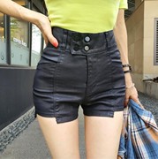 韩国黑色高腰牛仔短裤，女显瘦紧身弹力，外穿不规则包臀皮裤