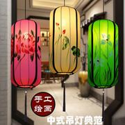 中式布艺手绘灯笼仿古典宫灯，餐厅茶楼过道创意，冬瓜长形布艺吊灯具