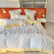小清新花卉刺绣四件套全棉纯棉田园风床单被套少女心公主床上用品