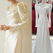 韩版新娘长袖婚纱礼服旅拍轻纱气质优雅晨袍迎宾纱森系婚礼