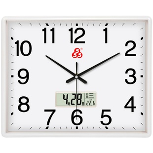 上海三五牌钟表555客厅卧室简约石英钟现代时尚静音壁挂钟表长方形大号艺术钟表