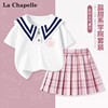 拉夏贝尔儿童套装女童jk裙，海军领短袖夏季2024大童学院风t恤