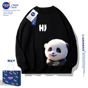 NASA联名熊猫卫衣外套男女秋冬款2023潮流宽松圆领加绒厚外套