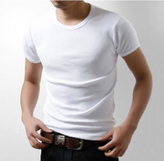夏季男士t恤短袖纯色修身紧身弹力，韩版纯棉潮t桖半袖打底衫体恤
