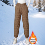 欧货菱格保暖棉裤女冬季宽松显瘦纯色休闲裤，大码夹棉哈伦裤子