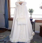 仿真兔毛防风保暖披肩新娘结婚斗篷带帽子无袖风衣舞台服装无手暖
