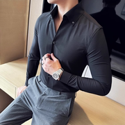 大V领衬衫男长袖韩版修身时尚英伦风休闲寸衣高级感痞帅立领衬衣