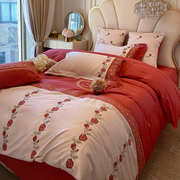 红色结婚庆四件套100支长绒棉纯棉喜被1.8m陪嫁全棉新婚床上用品
