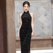 金丝绒晨袍新中式旗袍2024年轻款少女气质高端改良长袖礼服裙