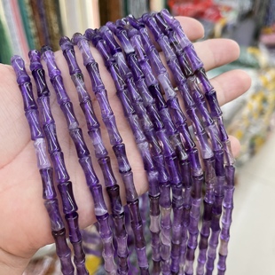 天然紫水晶竹节6*12mm半成品散珠一条手链项链配珠Diy手工串珠