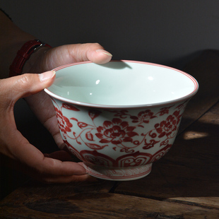 景德镇矾红仿古缠枝纹，陶瓷复古风，大号碗古典饭碗面碗汤碗