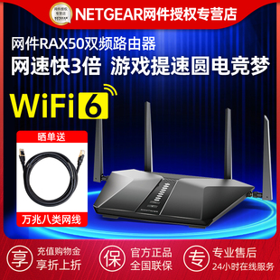  千兆wifi6NETGEAR网件RAX50无线WIFI6路由器有线家用千兆端口高速AX5400M大功率网络增强器宿舍