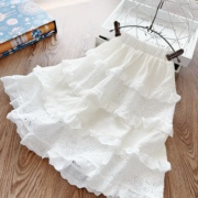 女童公主蕾丝白色半身裙，韩版儿童蓬蓬裙甜美中长款裙子2024春