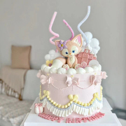 可爱女孩粉色小狐狸烘焙蛋糕装饰摆件公主宝宝甜品台摆件装扮