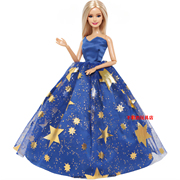 蓝色抹胸星星婚纱，大裙礼服适合11寸巴比娃娃，30cmbarbi衣服