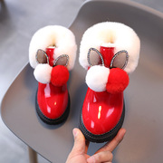 小童雪地靴时尚甜美圆头棉鞋2023冬季女童短靴子加绒保暖小童棉靴