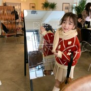女童毛球球毛衣红色加厚针织套头新年套裙百褶裙小童韩版宝宝冬裙