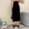 2023年韩国复古通勤黑色包臀半身裙简约高腰一步裙后开叉修身半裙