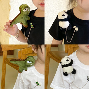 儿童立体玩偶动物恐龙熊猫衣服男童女童短袖T恤夏装宝宝上衣亲子