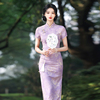 紫色文艺复古旗袍夏日常可穿气质高端新中式老上海国风连衣裙优雅