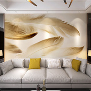 风简约电视背景墙壁纸金色羽毛墙纸卧室艺术装饰墙布壁画高贵