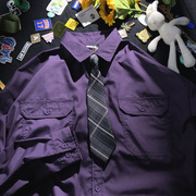 送领带紫色衬衫jk上衣，宽松bf男朋友风长袖，香芋紫衬衣男生薄外套男