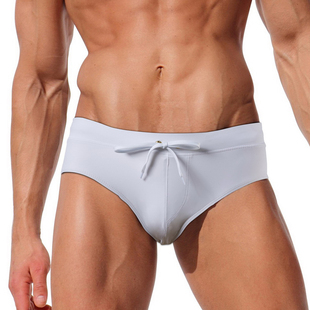 性感男士三角泳裤白色低腰男式泳衣时尚动物花纹系带沙滩游泳裤