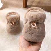 新生婴儿地板鞋袜秋冬季软底宝宝棉鞋子0-1岁6-12个月加厚兔毛绒