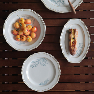 法式复古餐具套装高级感铃兰花陶瓷餐盘米饭碗，蒸鱼盘家用碗碟套装