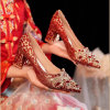 红色粗跟婚鞋秀禾结婚鞋子水钻中式新娘红鞋两穿高跟鞋不累脚