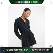 香港直邮潮奢 ASOS 女士look 设计宽松型亚麻衬衫式长袖连体衣(黑