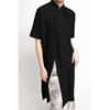 APOZi太极系列 新中式立领黑色短袖单排扣衬衫女高个子夏上衣