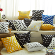 北欧简约黑白黄色条纹几何格子抱枕套简约现代棉麻靠垫沙发大靠枕