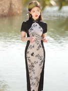 新中式国风设计感改良黑色水墨，旗袍年轻款，高级感连衣裙2023年夏季