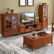 简约美式实木电视柜组合 家用客厅茶几电视柜酒柜组合小户型地柜