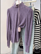 紫色半高领打底衫女内搭秋冬2023法式蕾丝，上衣高级感长袖t恤