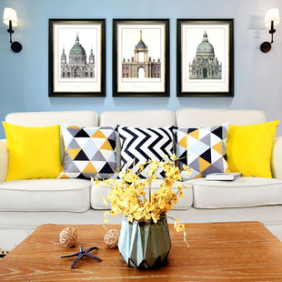 北欧风格现代简约黄色抱枕客厅，沙发靠垫靠背大号，靠枕套不含芯定制